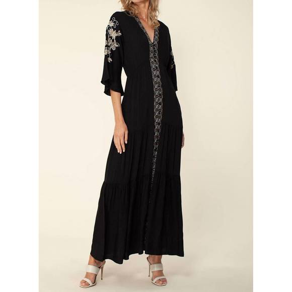Hale Bob Women's PAULINA Embroidered Dark Chambray Midi Dress 55BT620A